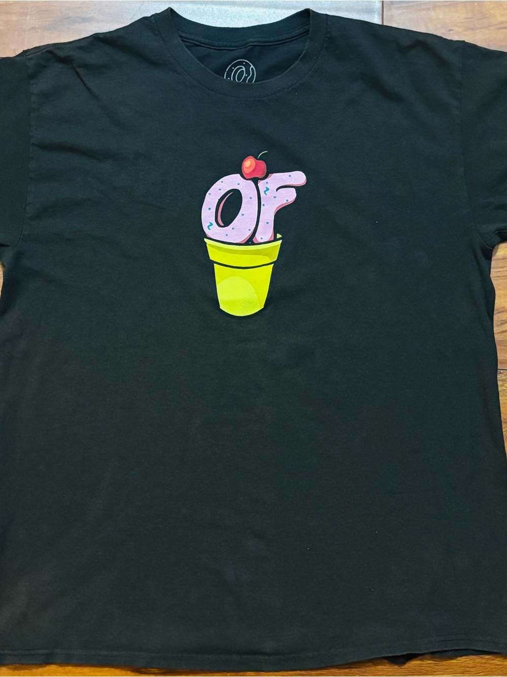 Odd Future Black T-Shirt with Pink OF Ice Cream Graphic and Yellow Cone sz L